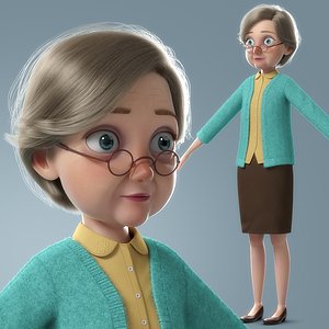 cartoon old woman character 3D model