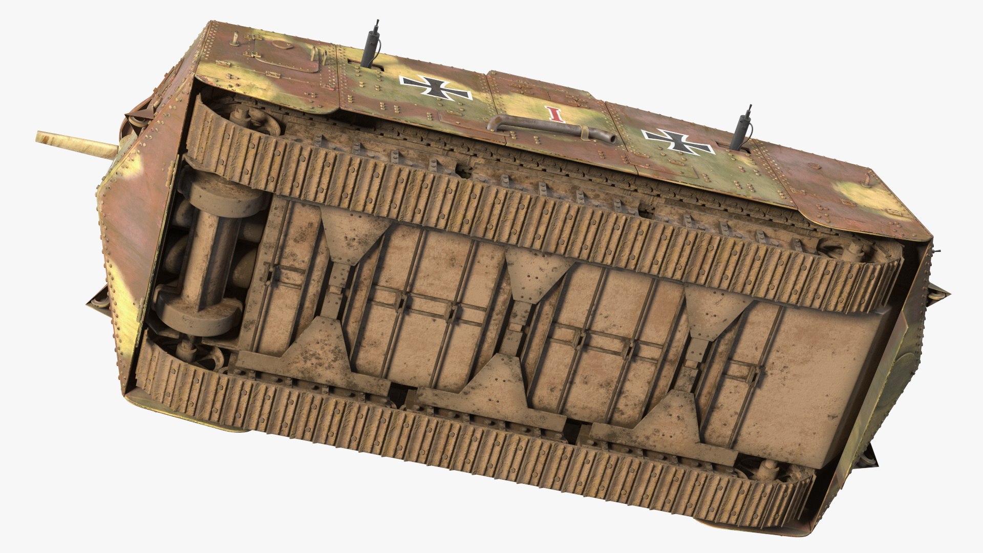 German A7V Sturmpanzerwagen Tank Camo Aged Rigged For Maya 3D Model ...