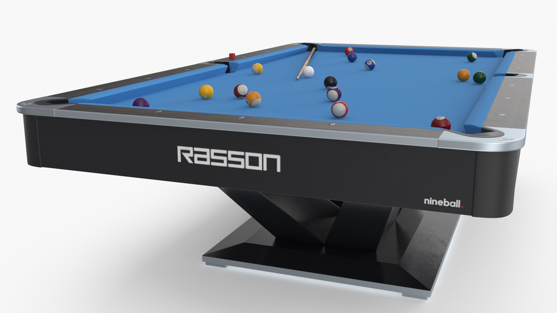 3D American Pool Blue Table Rasson With Balls And Cue - TurboSquid 2186453
