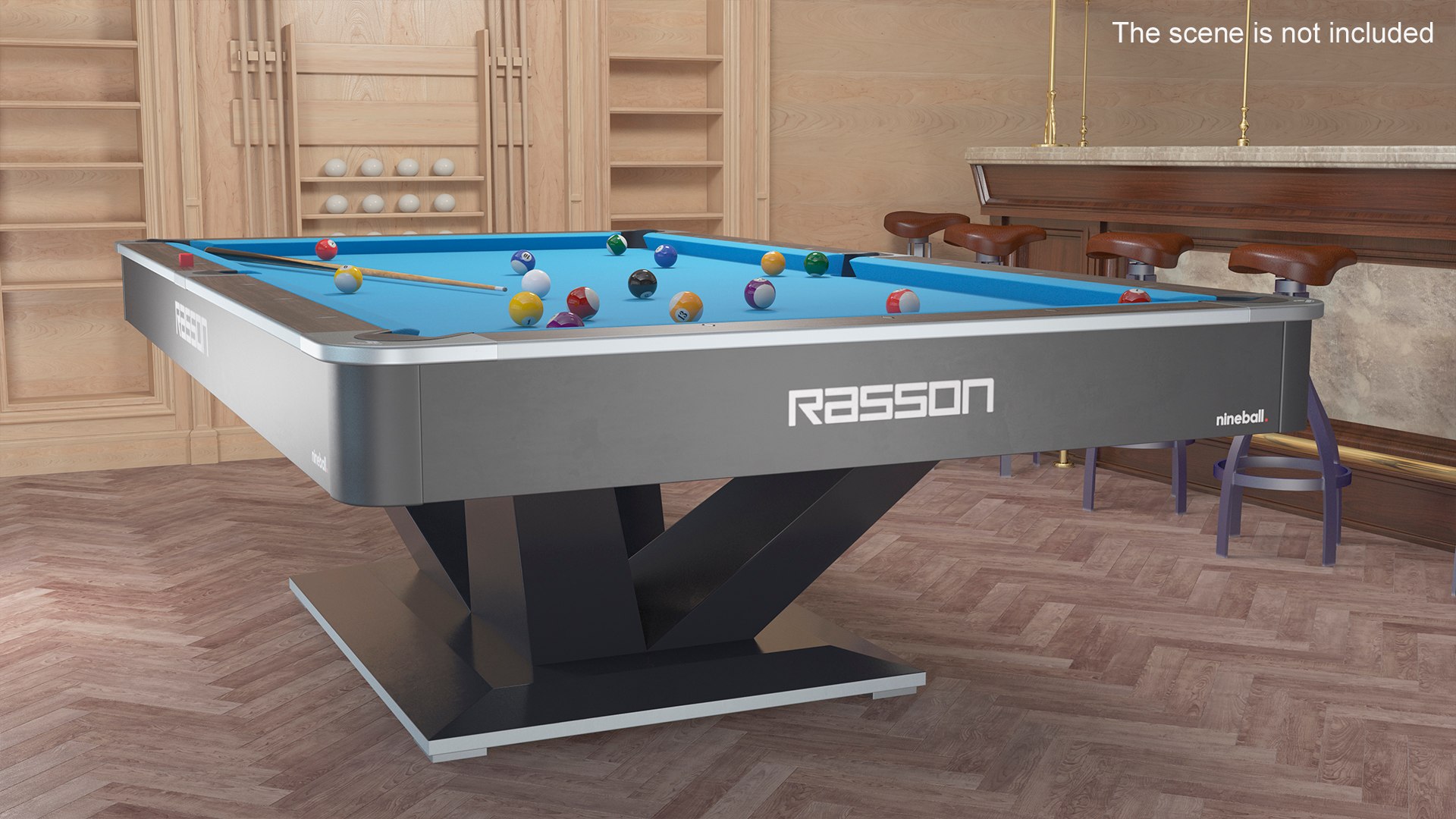 3D American Pool Blue Table Rasson With Balls And Cue - TurboSquid 2186453