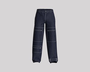 3D model Mens oversized denim pant with multi pocket