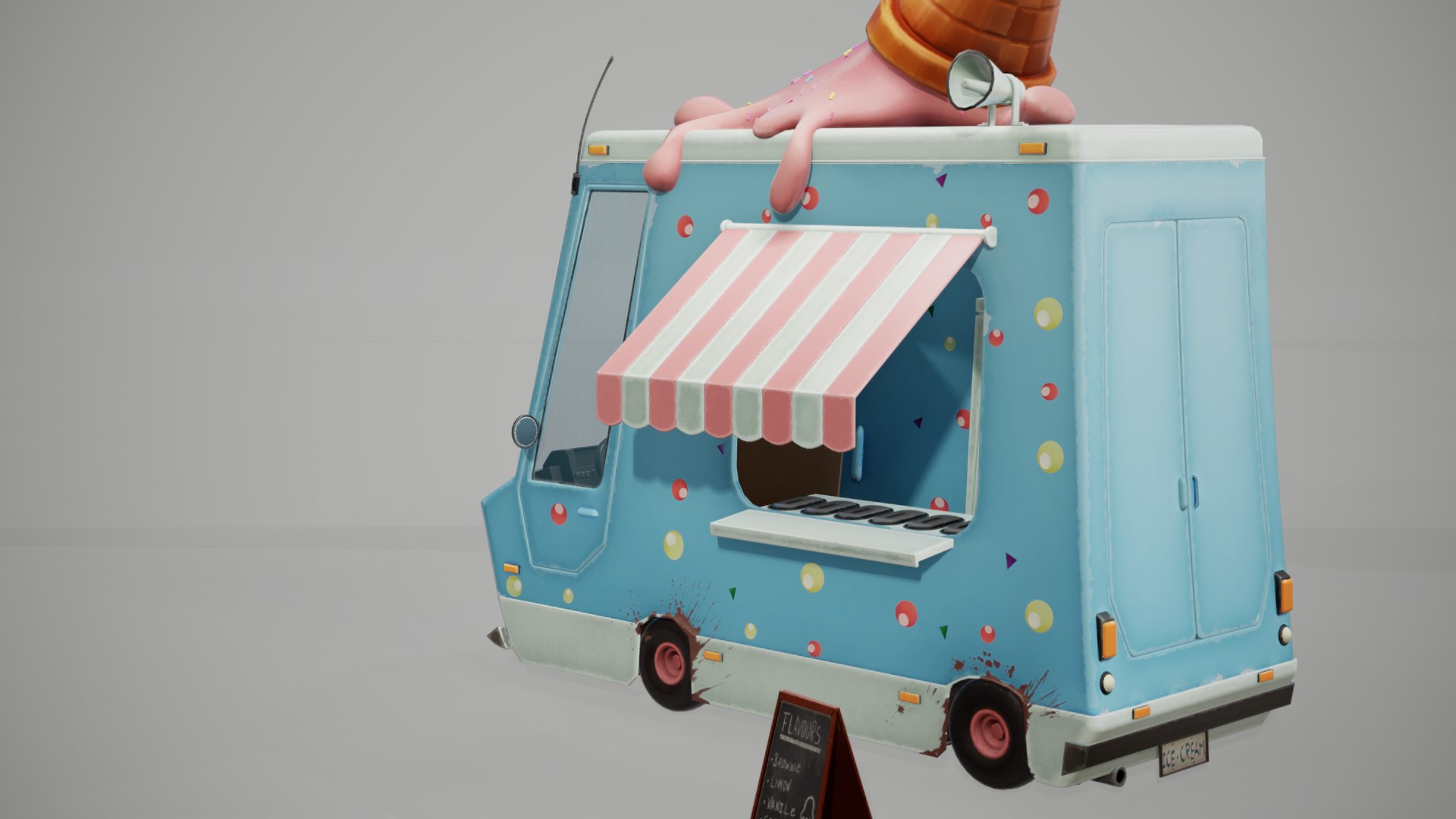 3D model Low Poly Game Ready Ice-Cream Truck with PBR textures VR