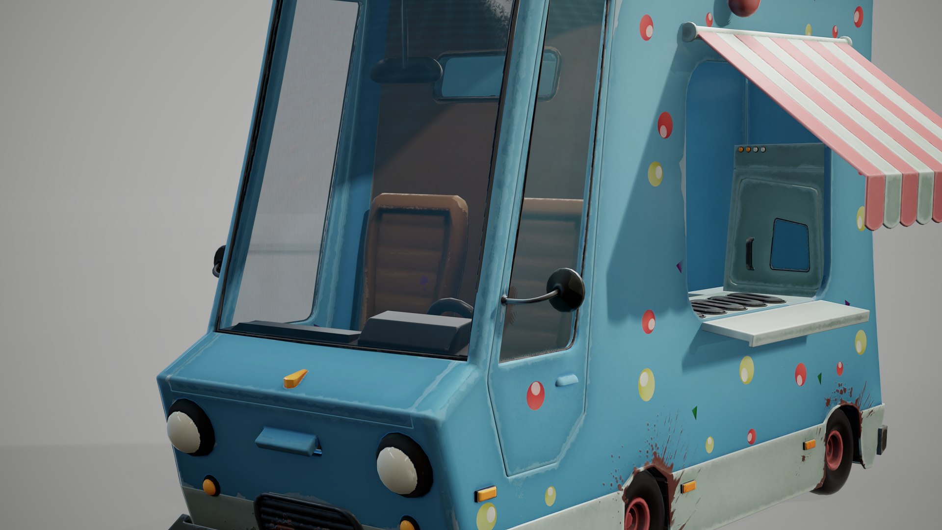 3D model Low Poly Game Ready Ice-Cream Truck with PBR textures VR
