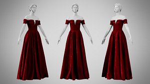 Dress 08 Burgundy Velvet With Design 3D model