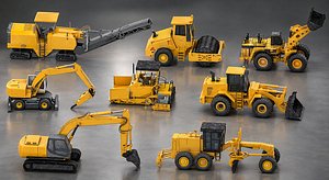 Heavy Construction Machinery Vehicle Collection 3D Model 8 PBR Models 3D model