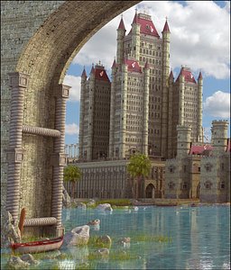 3D model castle fantasy landscape