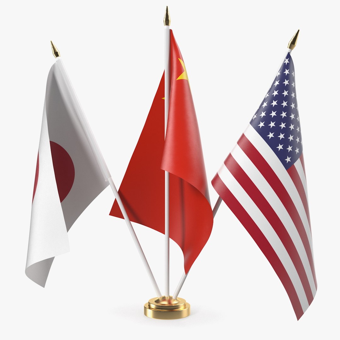 Table Flags USA China Japan 3D model preview