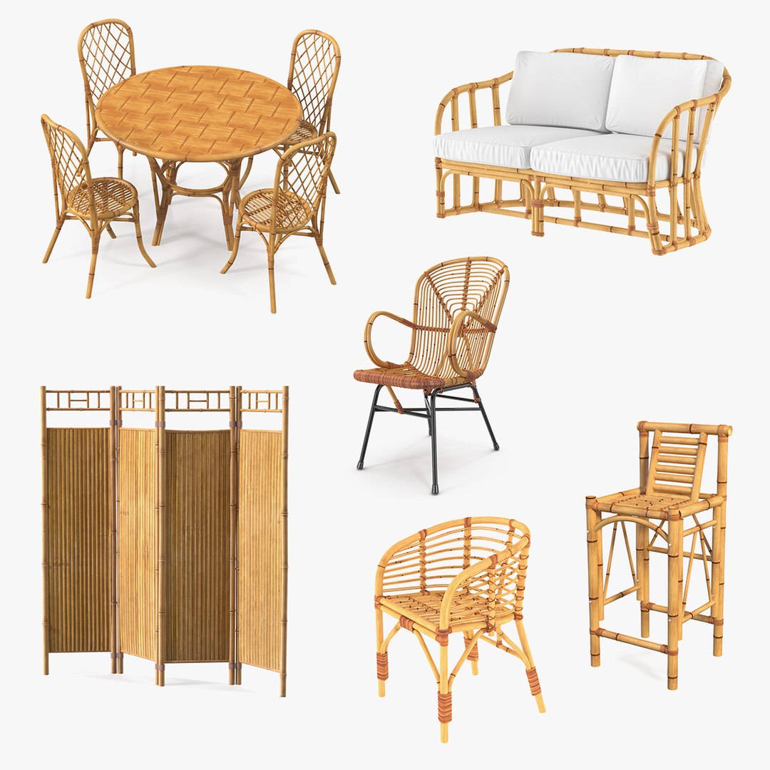 Bamboo Rattan Furniture  Collection 2 3D model preview