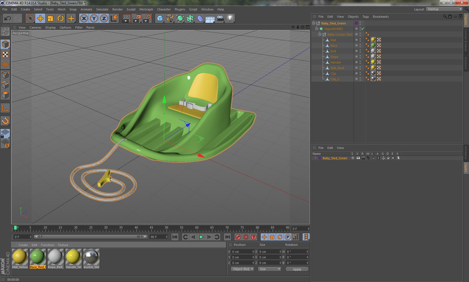 Baby Sled Green 3D Model 3D model preview