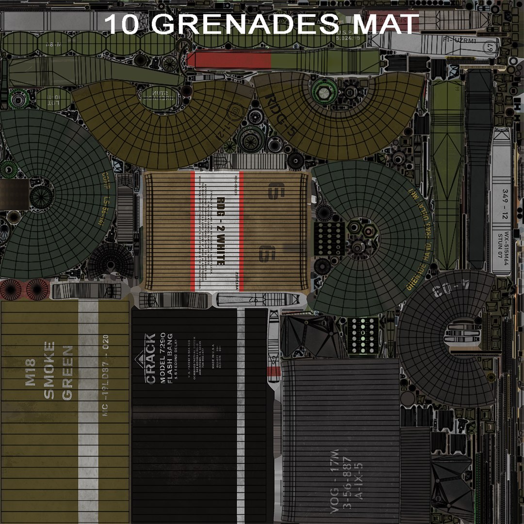 3D 10 Grenades Single Mat All PBR Unity UE Textures model https://p.turbosquid.com/ts-thumb/R3/08I6rk/0V/10grenadesuvsmat/png/1716615328/1920x1080/fit_q87/afcbcf1911b6616289d0f87943cbe4efd3a4812d/10grenadesuvsmat.jpg