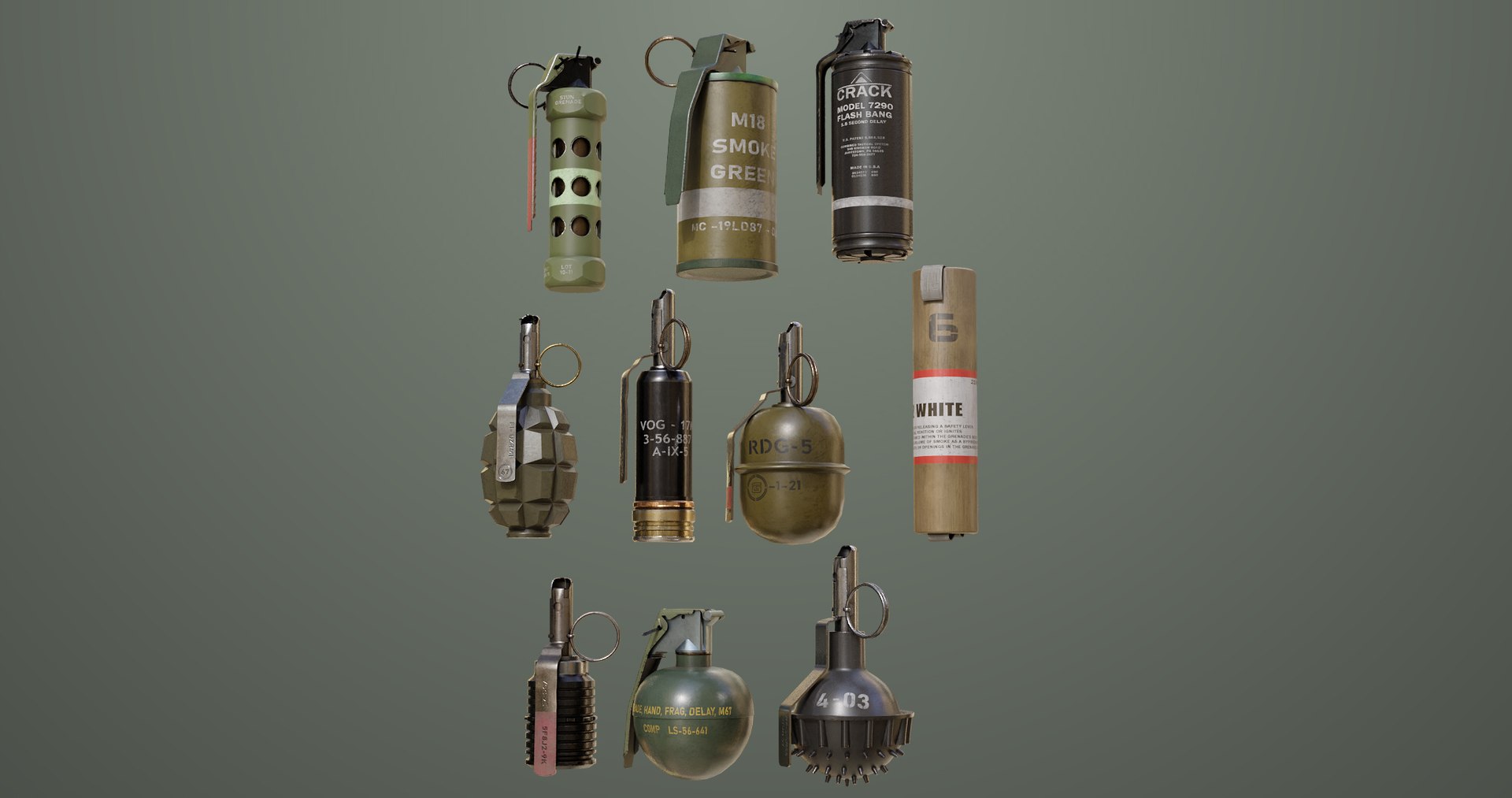 3D 10 Grenades Single Mat All PBR Unity UE Textures model https://p.turbosquid.com/ts-thumb/R3/08I6rk/z2/grenades_00027/jpg/1716982531/1920x1080/fit_q87/2ee619156c2f72518bf92629116b398c89de44fb/grenades_00027.jpg