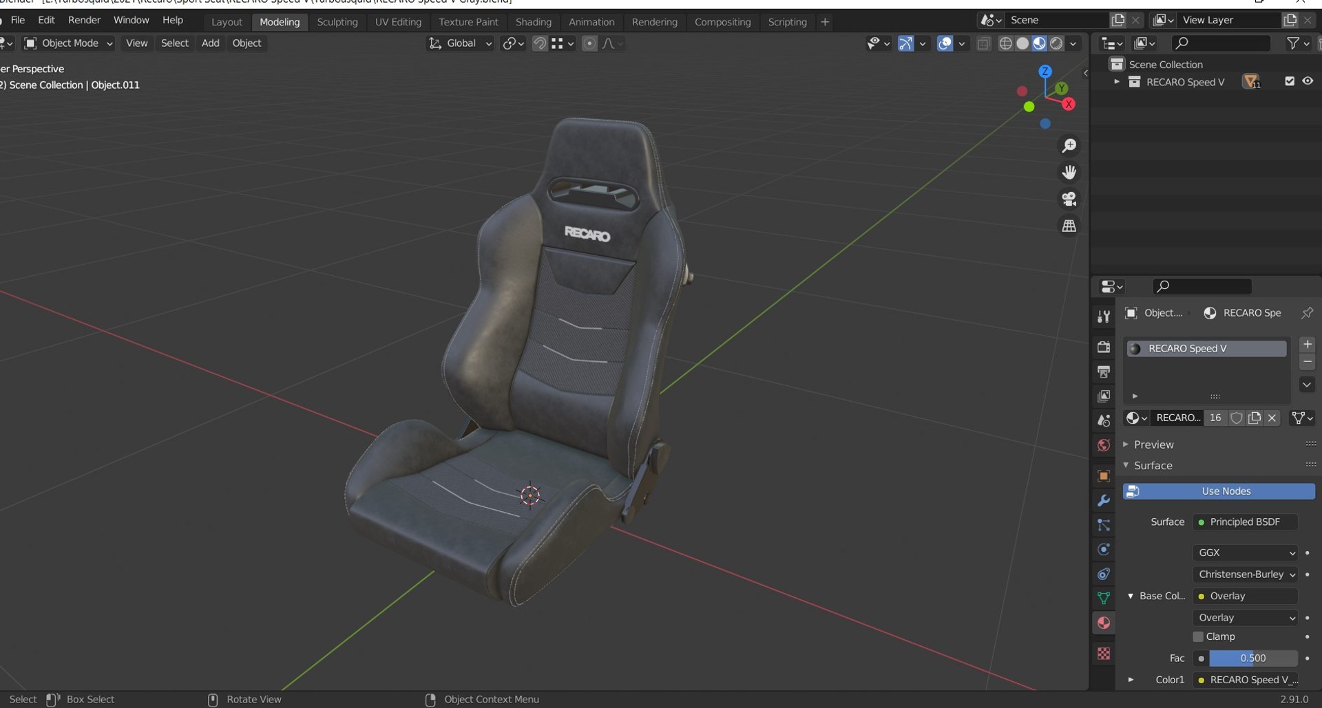 RECARO Speed V Gray Seat 3D Model - TurboSquid 1772810
