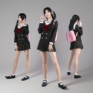 Asian Teenager Student in pose 3D model