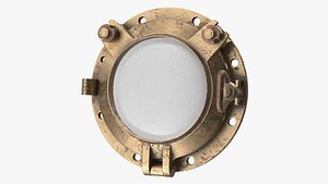 3D Worn Vintage Ship Porthole Brass