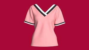 3D Girls Contrast Striped V-Neck Tshirt