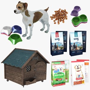 3D Dog and Dog Equipment 9 in 1 model