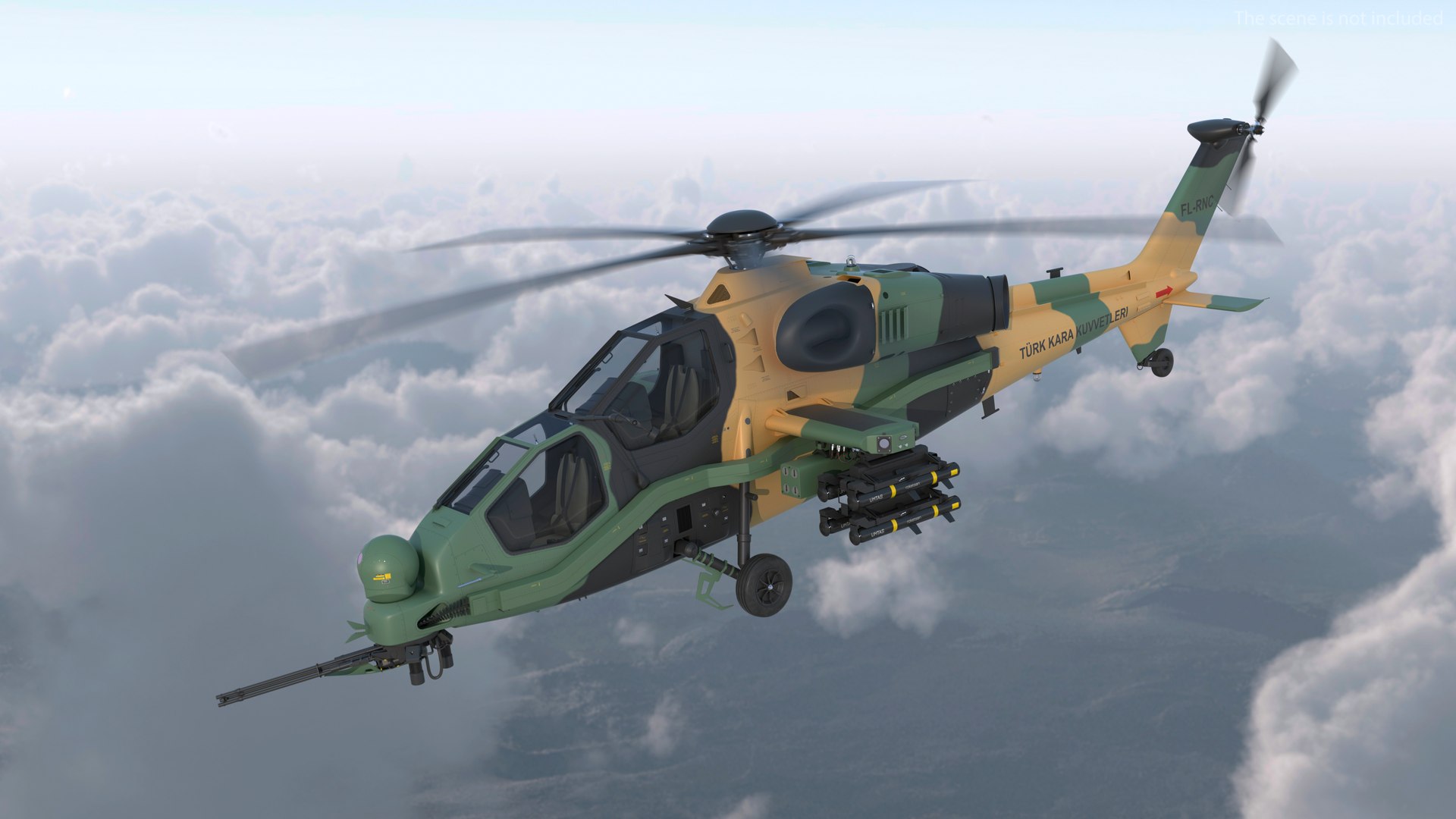 T129 ATAK Green Helicopter Rigged for Maya 3D model preview