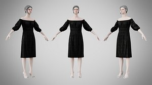 3D Dress 16 Black Velvet With Design model