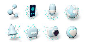 AI 3D icon pack with Mobile AI Microphone Globe Camera