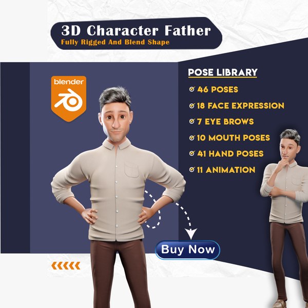 Pixar-Style Father character rigged 3D model