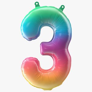 3D model Balloon Numbers 3 Rainbow