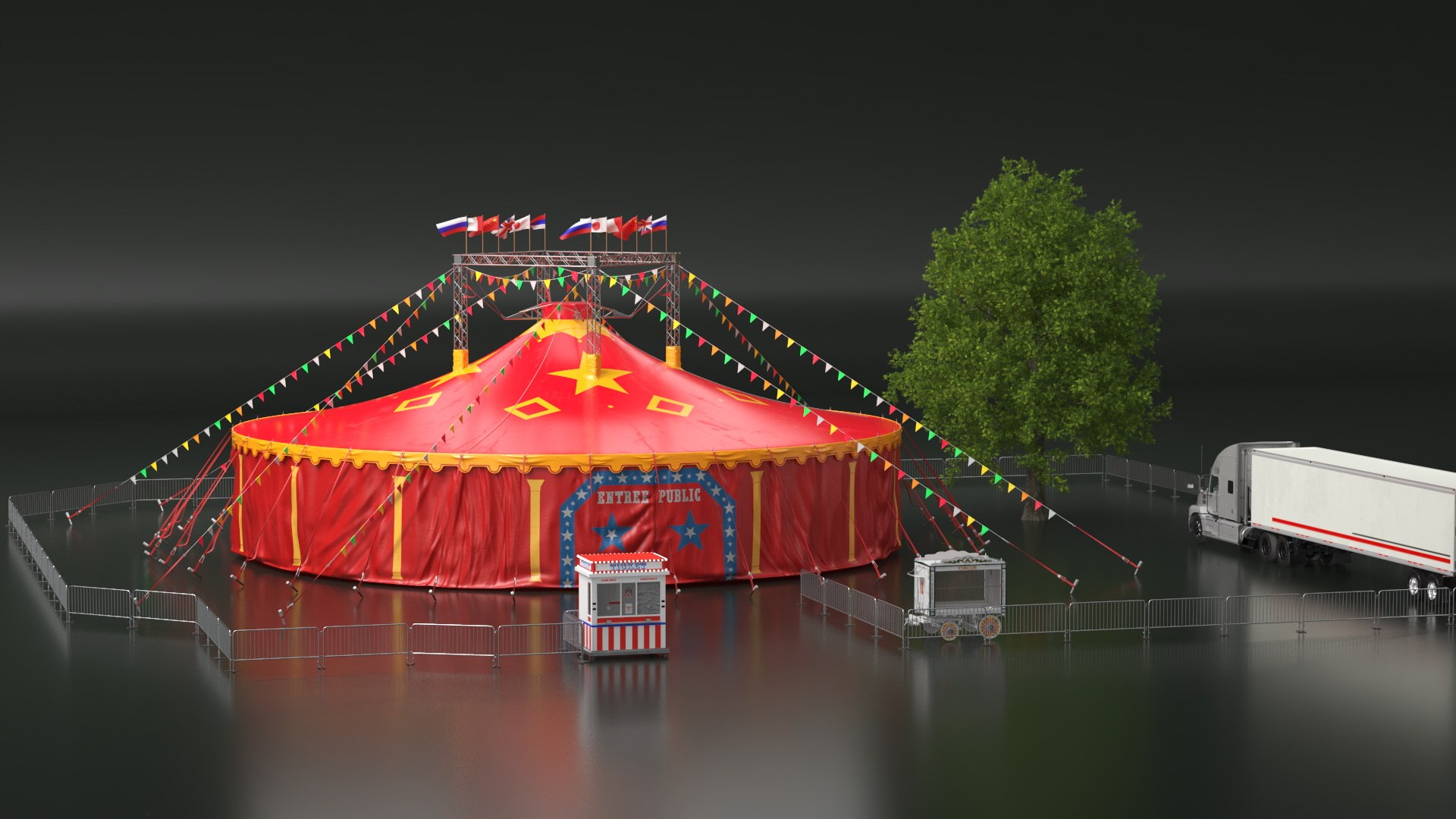3D Circus Tent with Accessories model https://p.turbosquid.com/ts-thumb/R4/hGeEx1/Yn/circustentwithaccessories3dsmodel010/jpg/1729979229/1920x1080/fit_q87/18e758e644a202c74bcdca7d01ee8315aa589539/circustentwithaccessories3dsmodel010.jpg