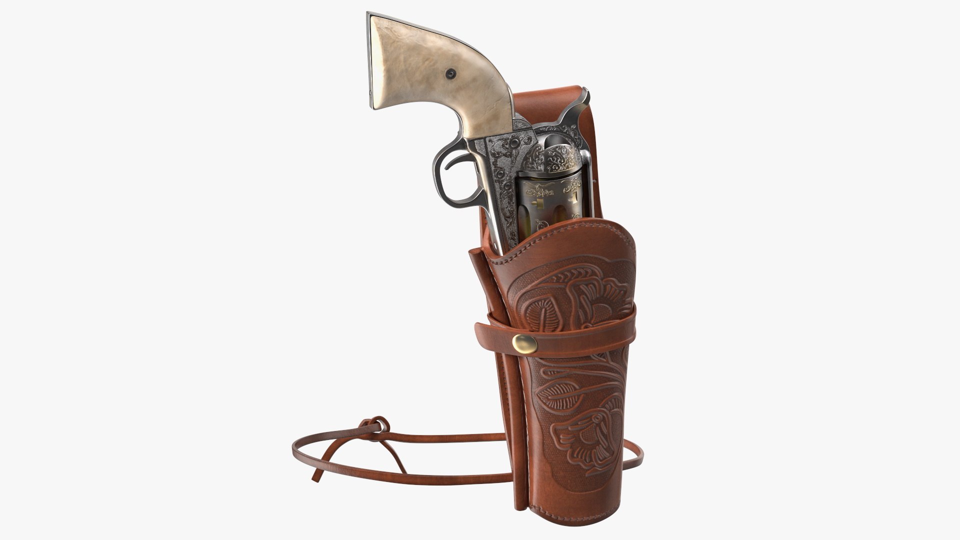 Leather Holster with Revolver 3D model preview