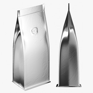 Realistic Free Silver Foil Coffee Bag Flat Bottom Pouch Mockup