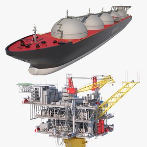 Oil Platform and Lng Tanker Ship