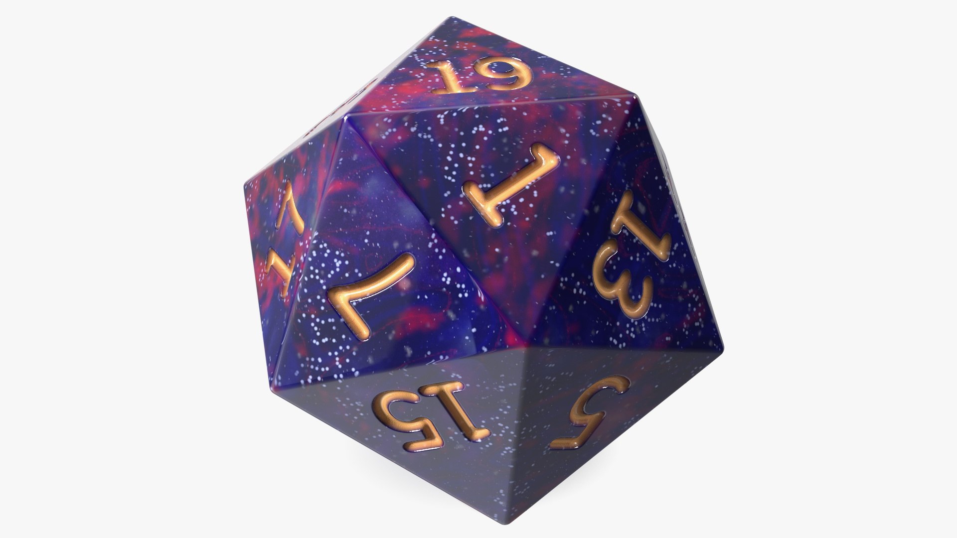 D20 DND Dice Cosmic Purple Blue 3D model preview