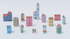 14 Pack Italian Buildings Low-Poly