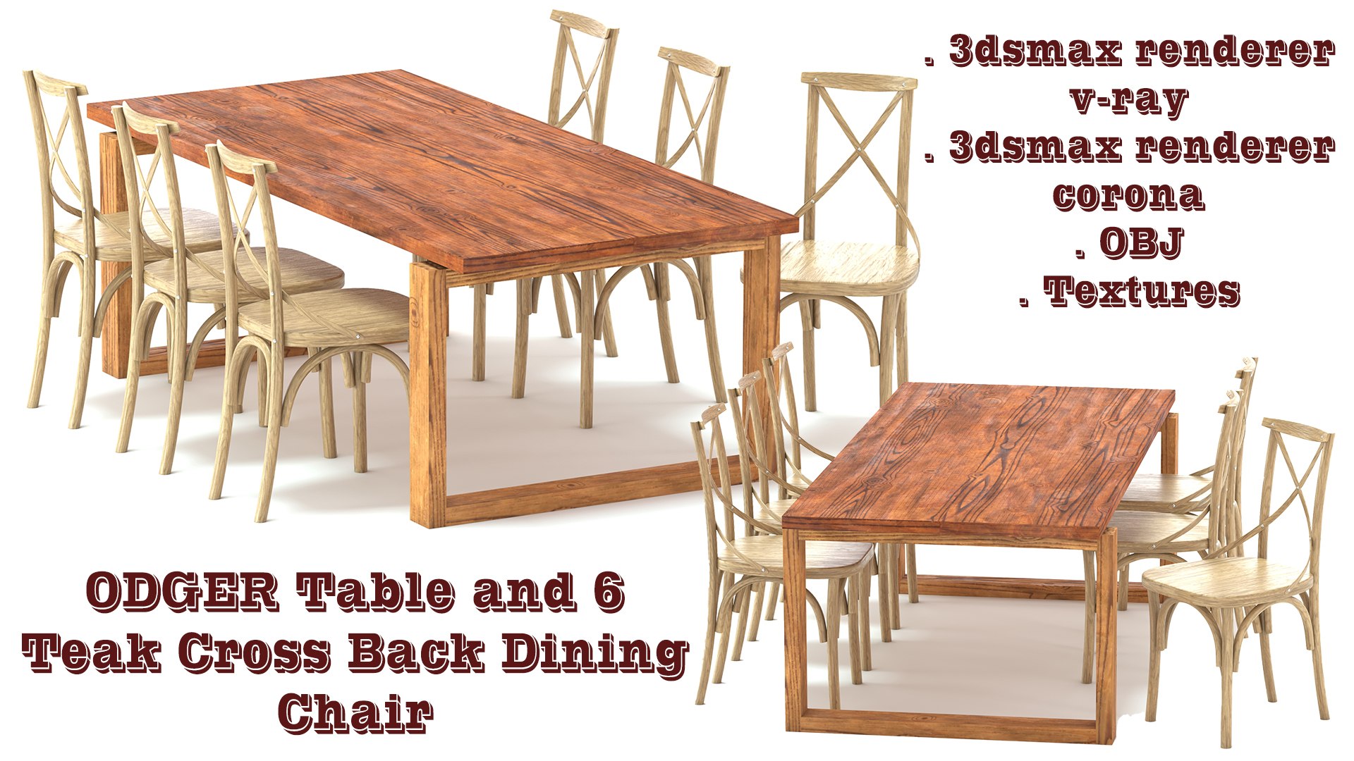 ODGER Table and 6 Teak Cross Back Dining Chair 3D model https://p.turbosquid.com/ts-thumb/R5/ilyaFs/Jv/art/jpg/1630331666/1920x1080/fit_q87/95d9a4c1b736fbd80b4104e611ddf3878ac772db/art.jpg