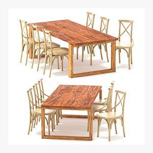 ODGER Table and 6 Teak Cross Back Dining Chair