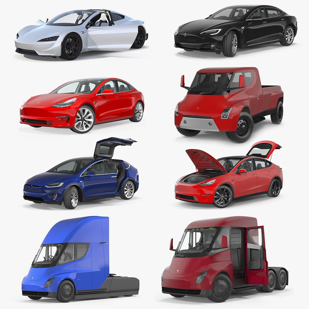 Rigged Tesla Cars Big 3D Models Collection 3