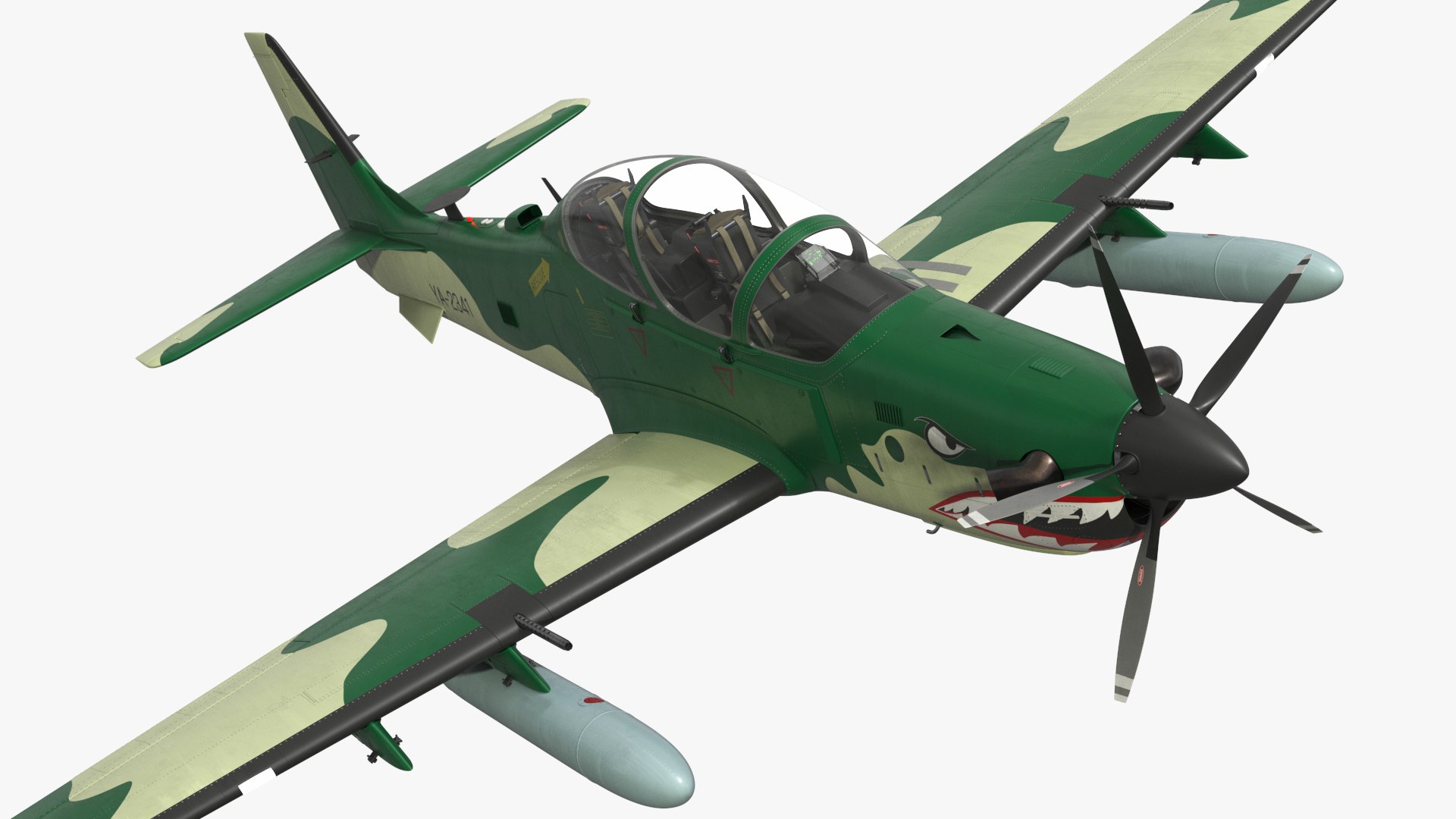 Super Tucano A-29 Plane Camo Green Rigged for Cinema 4D 3D model preview