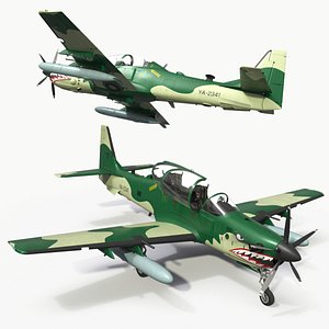 3D Super Tucano A-29 Plane Camo Green Rigged for Cinema 4D