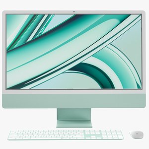 3D Detailed iMac Screen With Keyboard And Mouse