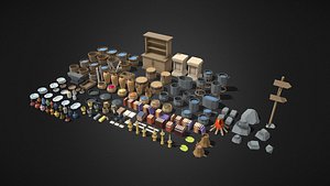Lowpoly Medieval Props Bundle 3D