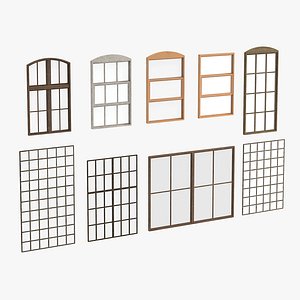 Old factory windows pack 3D model