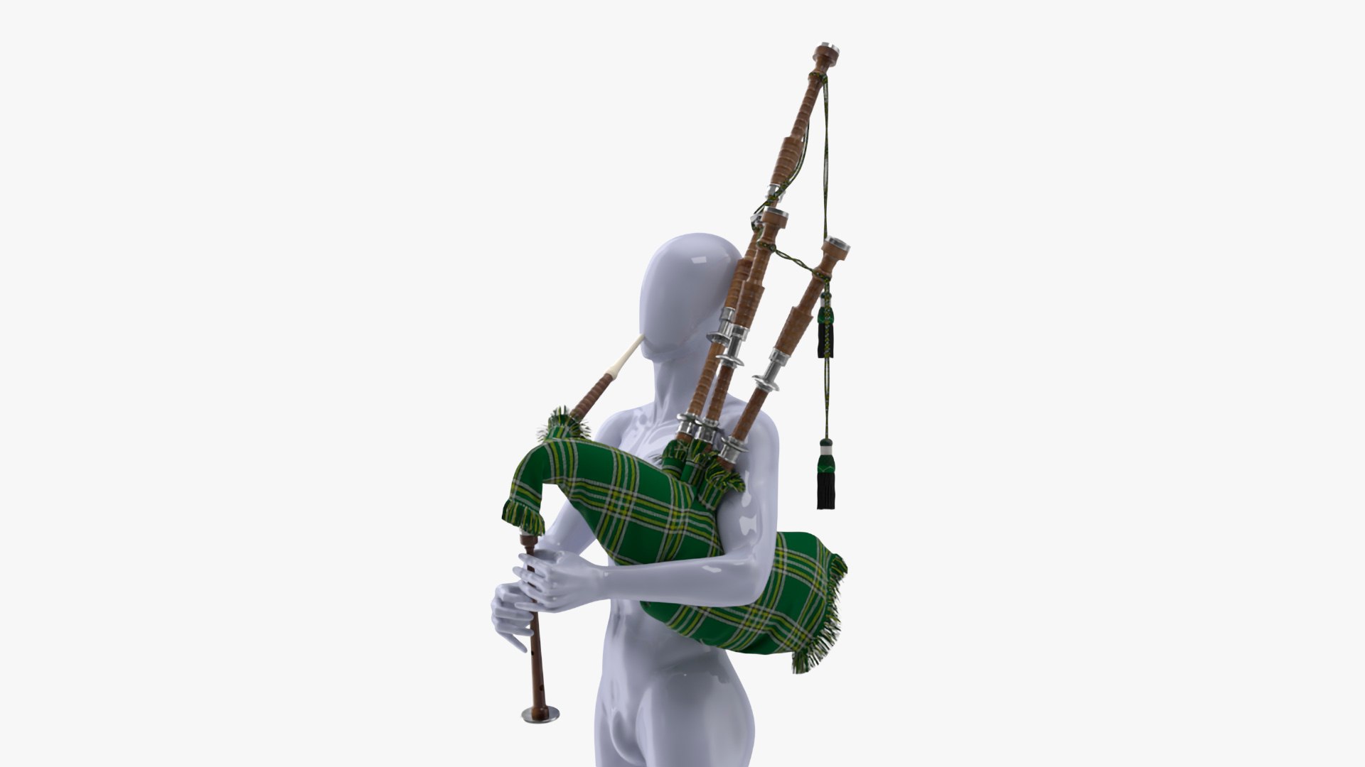 Mannequin with Scottish Green Bagpipes 3D model preview