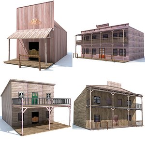 4 western houses 3d model