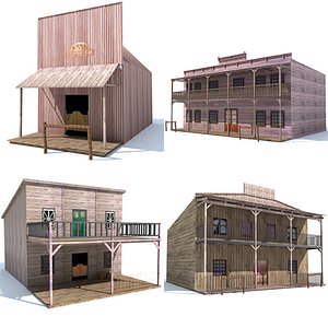 4 Western Houses 3D Models