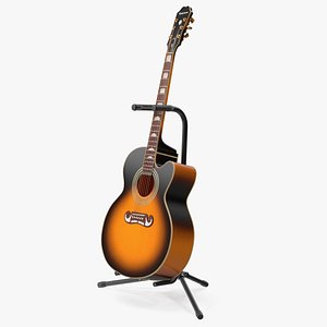 Sunburst Acoustic Guitar on Black Stand