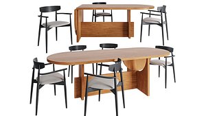 Tecta Lot conference table and Miniforms Claretta chair with armrests 3D model