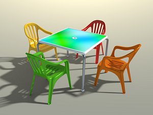 3D plastic terrace chairs and table