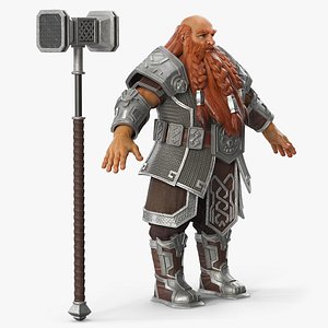 Armored Dwarf Warrior in Chainmail with Hammer 3D