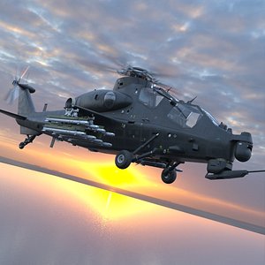 Changhe Attack Helicopter Z-10 with Rocket Loadout Black Rigged