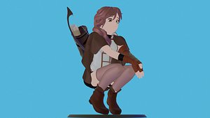 Anime character archer PBR printable game ready 3D model