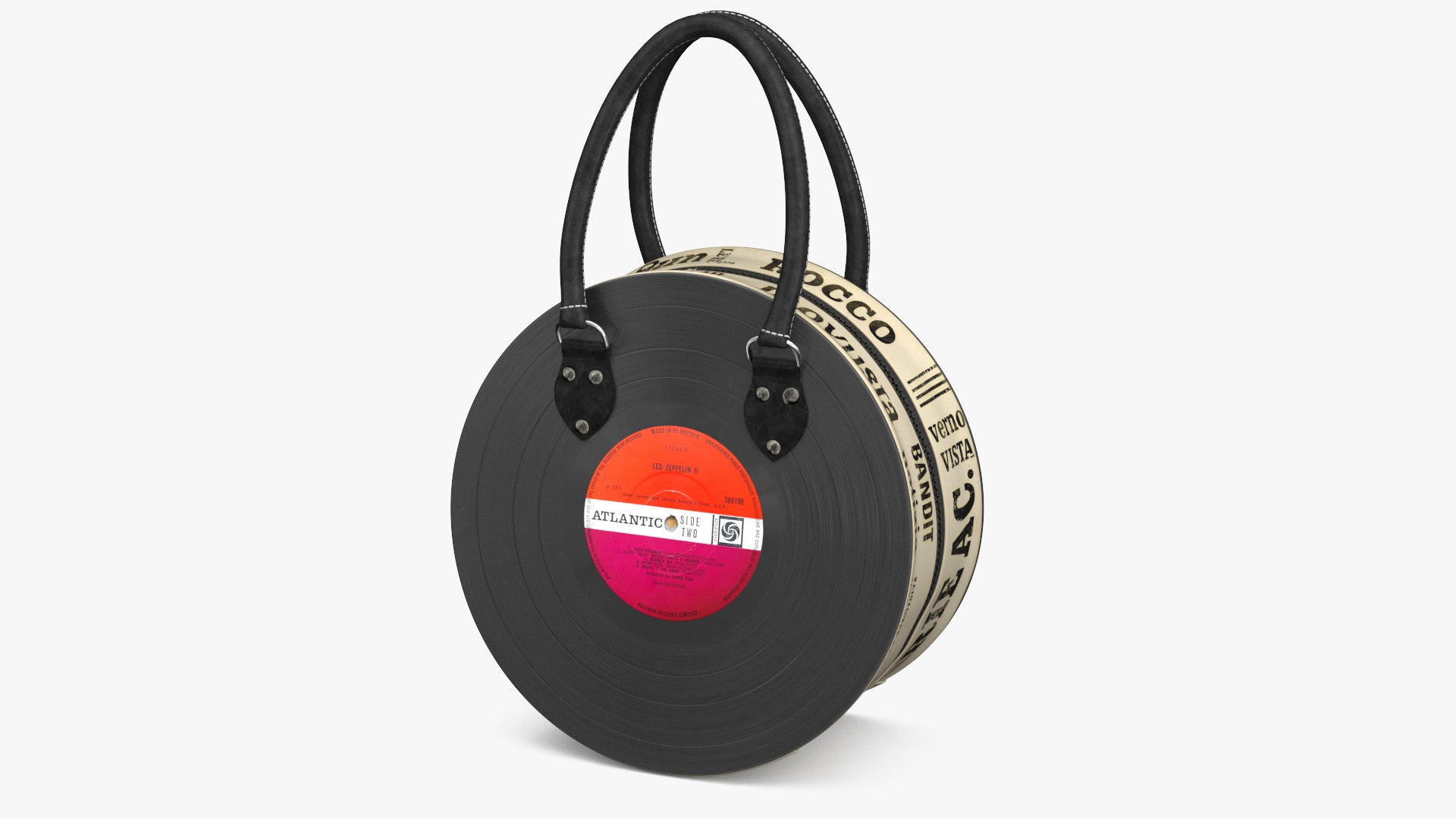 Designer Vinyl Record Handbag with Printed Canvas Sides 3D model preview