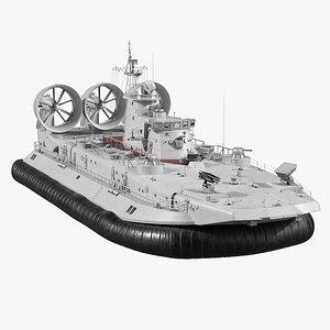 Amphibious Landing Ship on Air Cushion with Deck Ramp Gray Rigged for Maya
